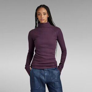 G-Star Slim Ribbed Mock Top • Purple • Large • Organic